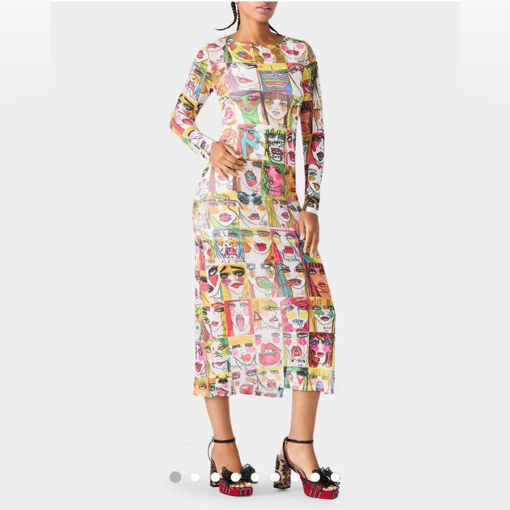 BNWT Betsey Johnson Betsey’s Art Multi Mesh Midi Slip Dress - Picture 2 of 14
